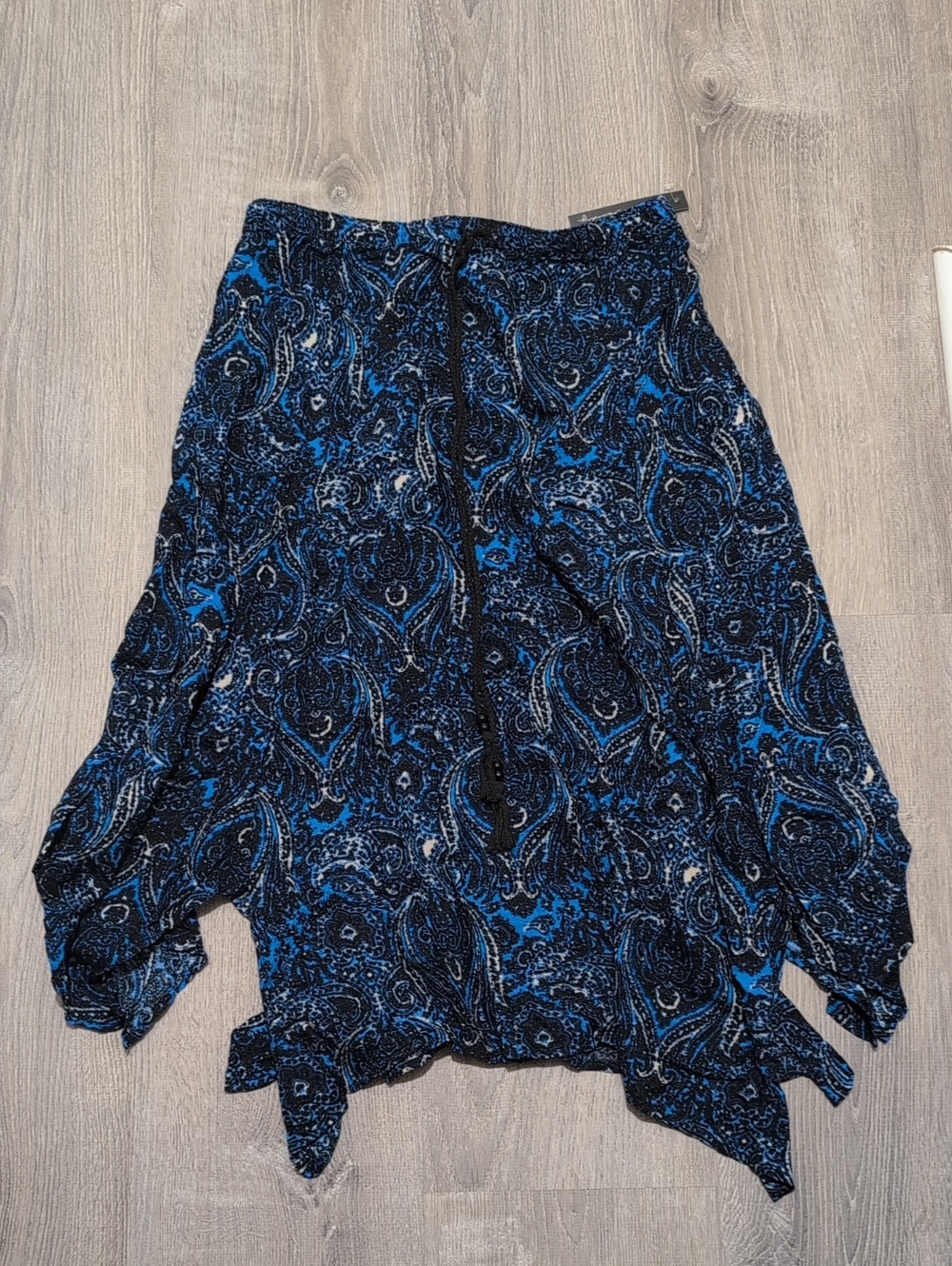 French Laundry Blue & Black Paisley Asymmetrical Skirt